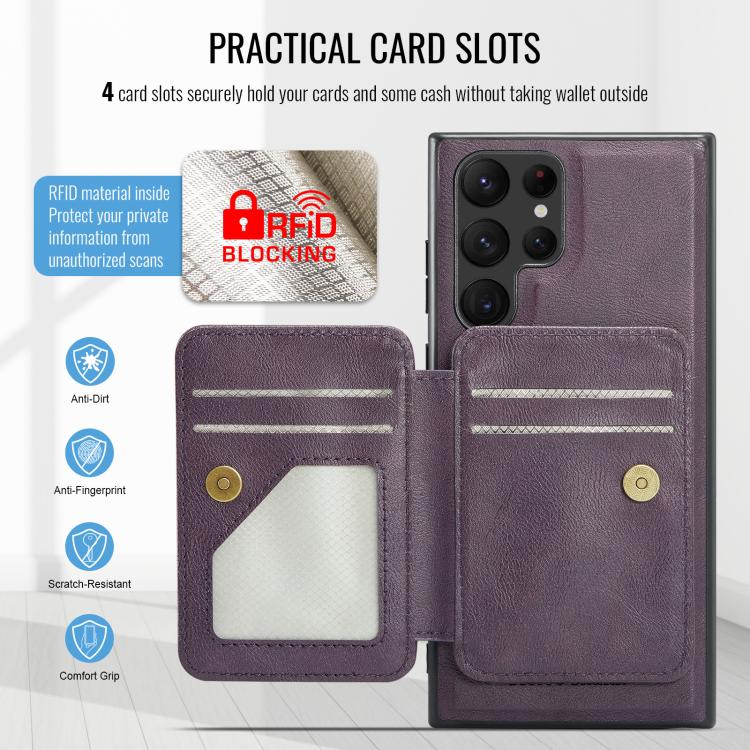 For Samsung Galaxy S25 Ultra 5G Fierre Shann FS028 MagSafe RFID Card Holder Back Phone Case(Purple) - Galaxy S25 Ultra 5G Cases by FIERRE SHANN | Online Shopping UK | buy2fix