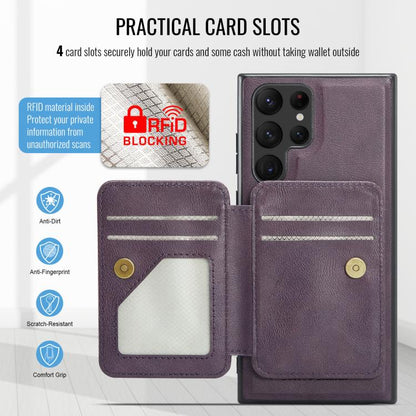 For Samsung Galaxy S25 Ultra 5G Fierre Shann FS028 MagSafe RFID Card Holder Back Phone Case(Purple) - Galaxy S25 Ultra 5G Cases by FIERRE SHANN | Online Shopping UK | buy2fix