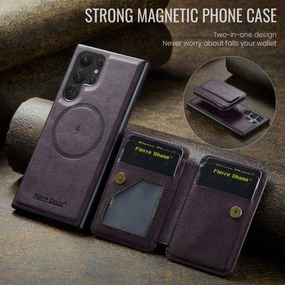 For Samsung Galaxy S25 Ultra 5G Fierre Shann FS028 MagSafe RFID Card Holder Back Phone Case(Purple) - Galaxy S25 Ultra 5G Cases by FIERRE SHANN | Online Shopping UK | buy2fix