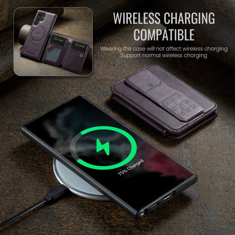 For Samsung Galaxy S25 Ultra 5G Fierre Shann FS028 MagSafe RFID Card Holder Back Phone Case(Purple) - Galaxy S25 Ultra 5G Cases by FIERRE SHANN | Online Shopping UK | buy2fix