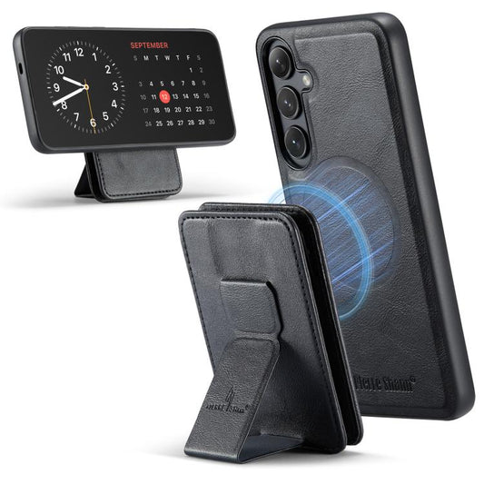 For Samsung Galaxy S25 5G Fierre Shann FS028 MagSafe RFID Card Holder Back Phone Case(Black) - Galaxy S25 5G Cases by FIERRE SHANN | Online Shopping UK | buy2fix