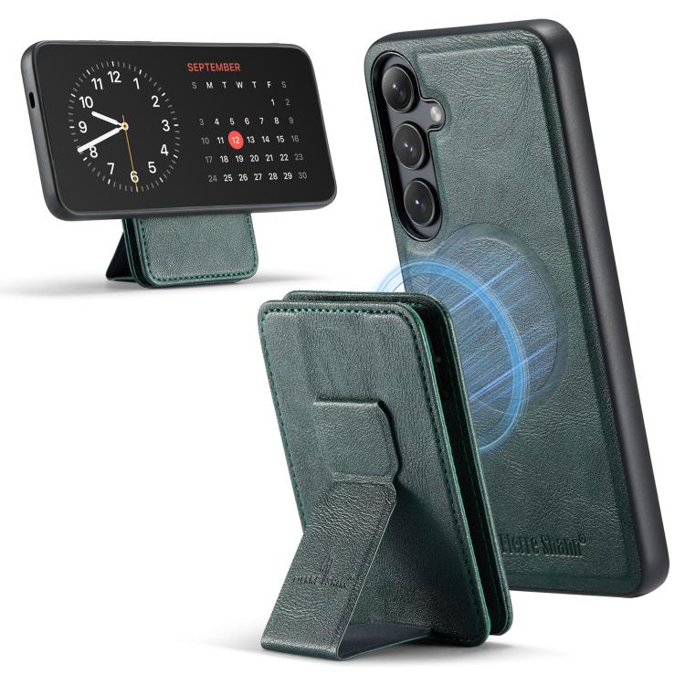 For Samsung Galaxy S25 5G Fierre Shann FS028 MagSafe RFID Card Holder Back Phone Case(Green) - Galaxy S25 5G Cases by FIERRE SHANN | Online Shopping UK | buy2fix