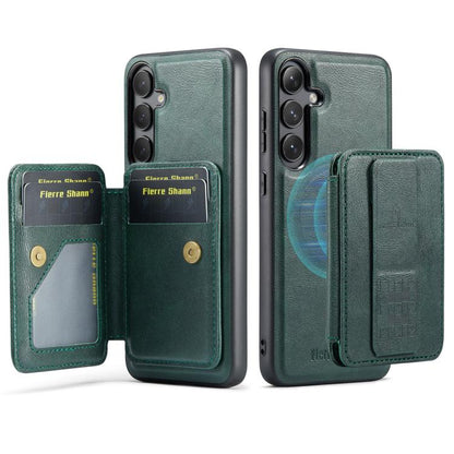 For Samsung Galaxy S25 5G Fierre Shann FS028 MagSafe RFID Card Holder Back Phone Case(Green) - Galaxy S25 5G Cases by FIERRE SHANN | Online Shopping UK | buy2fix