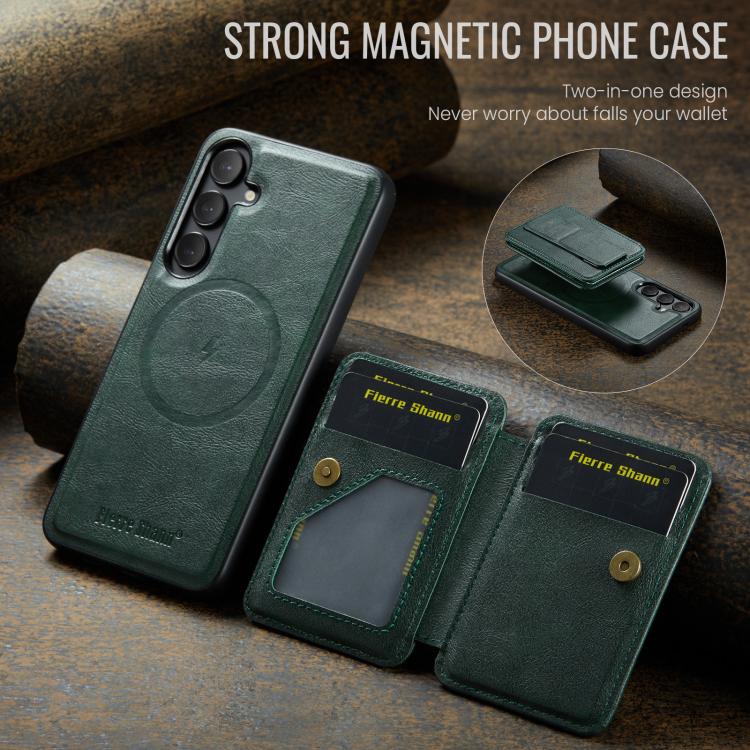 For Samsung Galaxy S25 5G Fierre Shann FS028 MagSafe RFID Card Holder Back Phone Case(Green) - Galaxy S25 5G Cases by FIERRE SHANN | Online Shopping UK | buy2fix