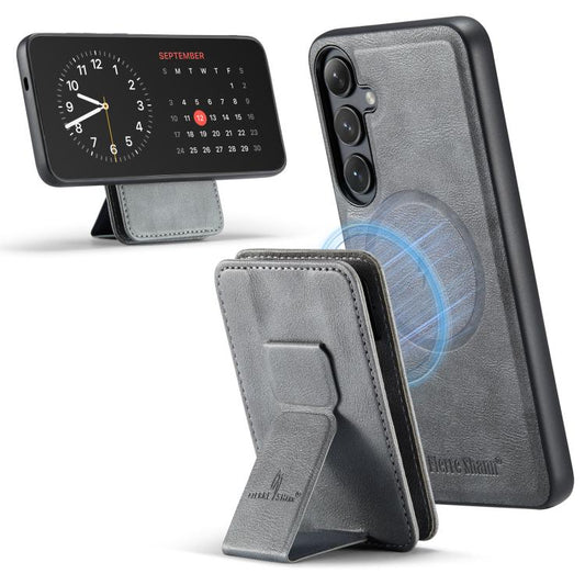 For Samsung Galaxy S25 5G Fierre Shann FS028 MagSafe RFID Card Holder Back Phone Case(Grey) - Galaxy S25 5G Cases by FIERRE SHANN | Online Shopping UK | buy2fix
