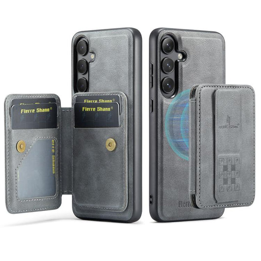 For Samsung Galaxy S25 5G Fierre Shann FS028 MagSafe RFID Card Holder Back Phone Case(Grey) - Galaxy S25 5G Cases by FIERRE SHANN | Online Shopping UK | buy2fix