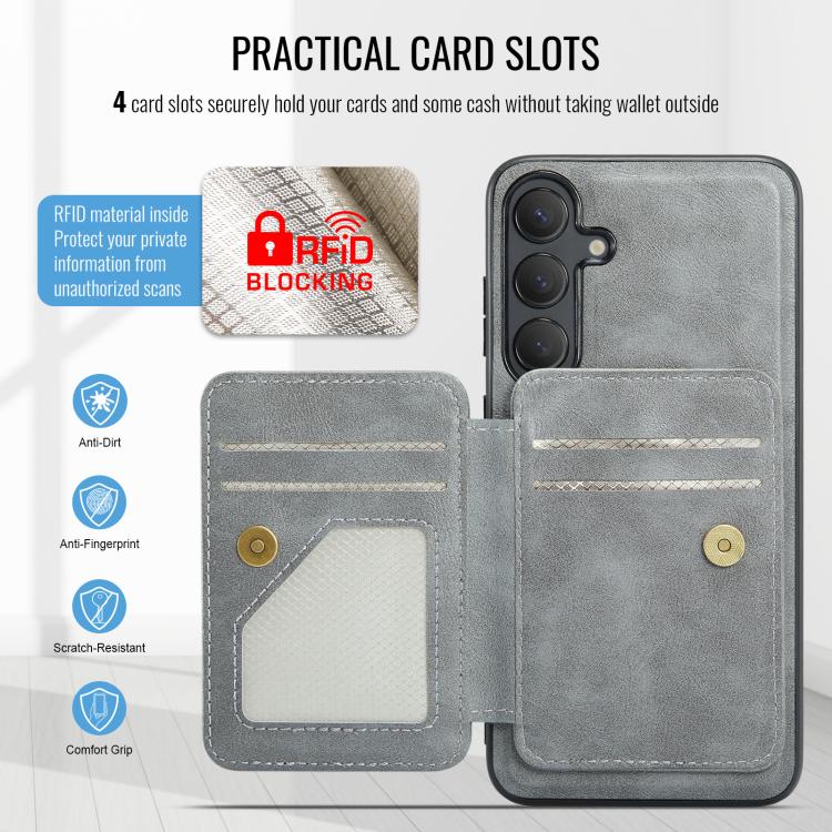 For Samsung Galaxy S25 5G Fierre Shann FS028 MagSafe RFID Card Holder Back Phone Case(Grey) - Galaxy S25 5G Cases by FIERRE SHANN | Online Shopping UK | buy2fix