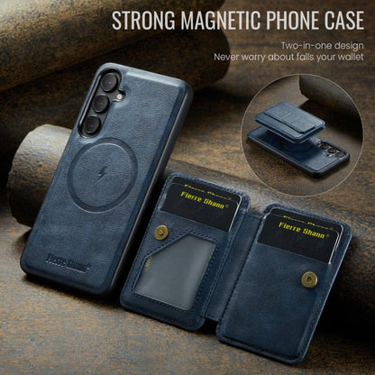 For Samsung Galaxy S25 5G Fierre Shann FS028 MagSafe RFID Card Holder Back Phone Case(Blue) - Galaxy S25 5G Cases by FIERRE SHANN | Online Shopping UK | buy2fix