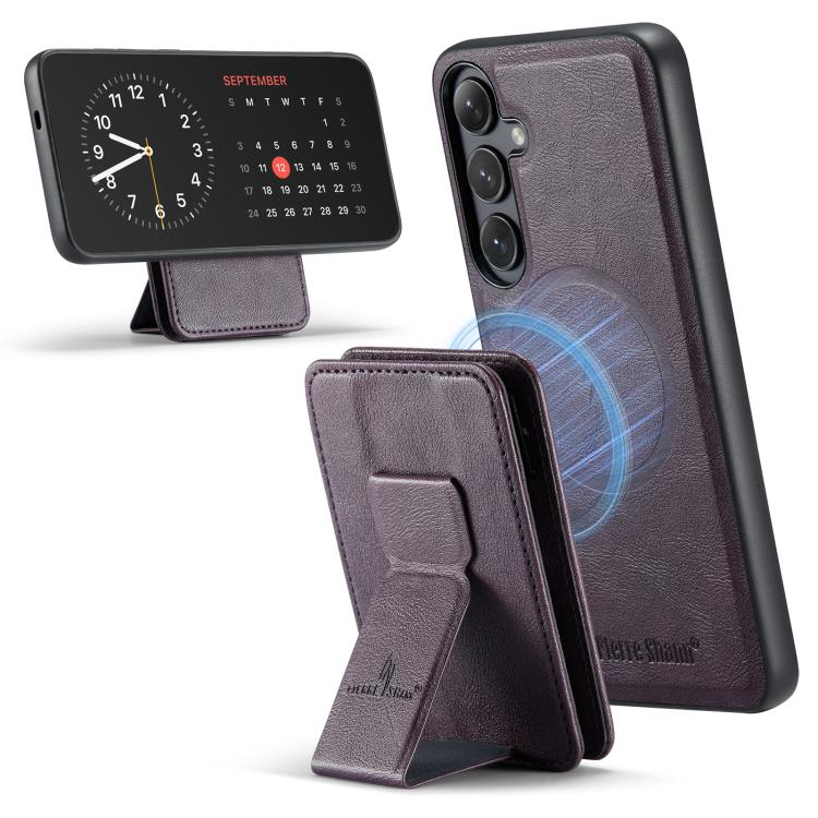 For Samsung Galaxy S25 5G Fierre Shann FS028 MagSafe RFID Card Holder Back Phone Case(Purple) - Galaxy S25 5G Cases by FIERRE SHANN | Online Shopping UK | buy2fix