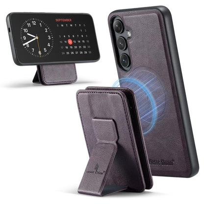 For Samsung Galaxy S25 5G Fierre Shann FS028 MagSafe RFID Card Holder Back Phone Case(Purple) - Galaxy S25 5G Cases by FIERRE SHANN | Online Shopping UK | buy2fix