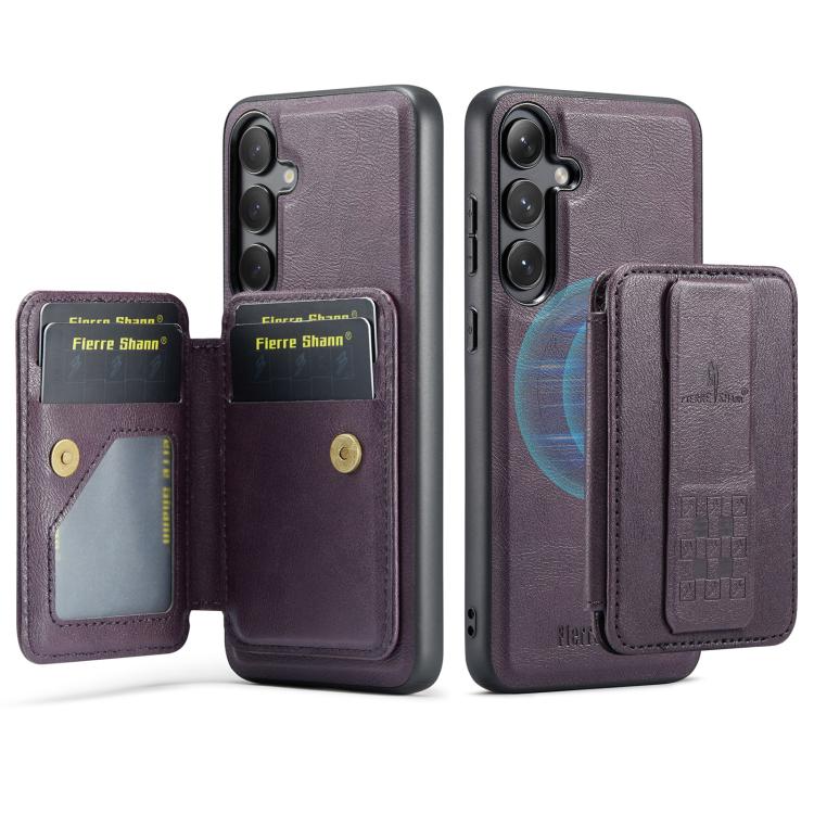 For Samsung Galaxy S25 5G Fierre Shann FS028 MagSafe RFID Card Holder Back Phone Case(Purple) - Galaxy S25 5G Cases by FIERRE SHANN | Online Shopping UK | buy2fix