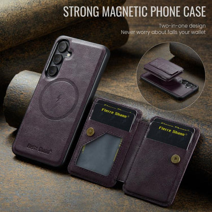 For Samsung Galaxy S25 5G Fierre Shann FS028 MagSafe RFID Card Holder Back Phone Case(Purple) - Galaxy S25 5G Cases by FIERRE SHANN | Online Shopping UK | buy2fix