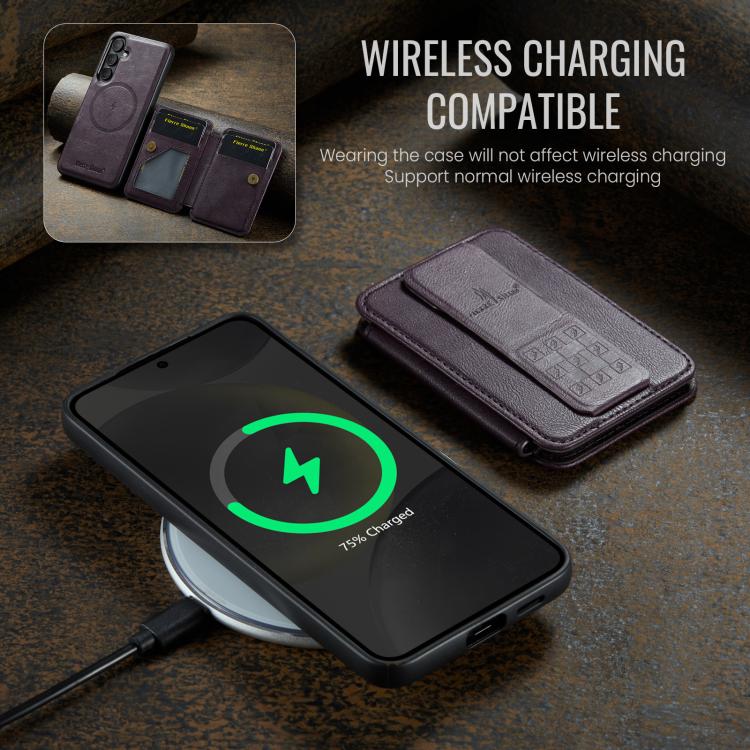 For Samsung Galaxy S25 5G Fierre Shann FS028 MagSafe RFID Card Holder Back Phone Case(Purple) - Galaxy S25 5G Cases by FIERRE SHANN | Online Shopping UK | buy2fix