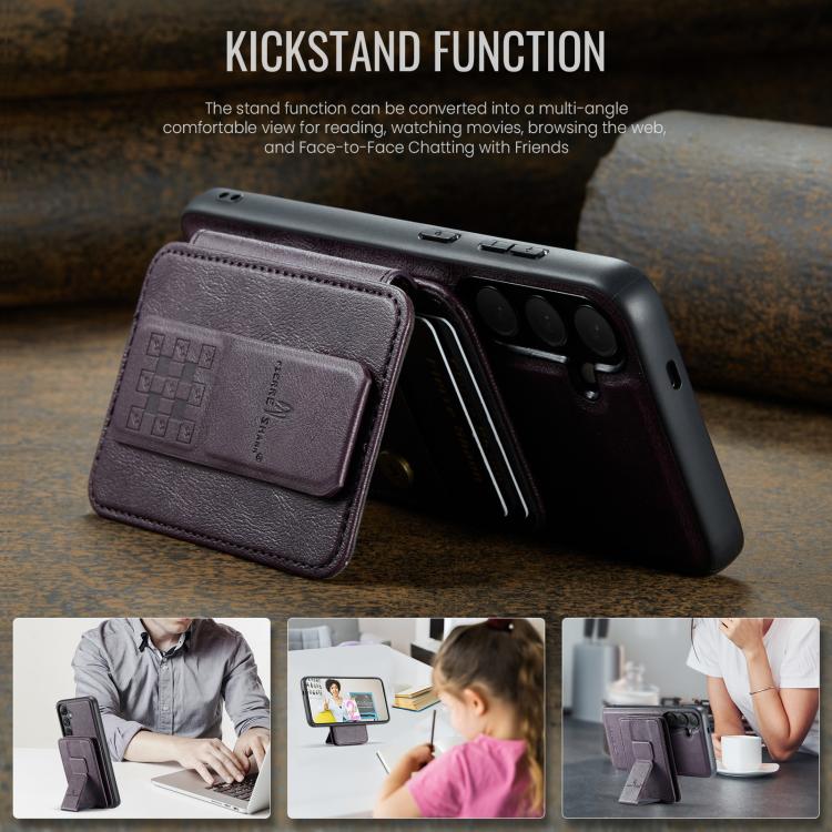 For Samsung Galaxy S25 5G Fierre Shann FS028 MagSafe RFID Card Holder Back Phone Case(Purple) - Galaxy S25 5G Cases by FIERRE SHANN | Online Shopping UK | buy2fix