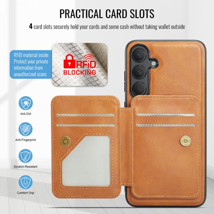 For Samsung Galaxy S25 5G Fierre Shann FS028 MagSafe RFID Card Holder Back Phone Case(Brown) - Galaxy S25 5G Cases by FIERRE SHANN | Online Shopping UK | buy2fix