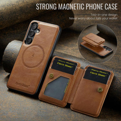 For Samsung Galaxy S25 5G Fierre Shann FS028 MagSafe RFID Card Holder Back Phone Case(Brown) - Galaxy S25 5G Cases by FIERRE SHANN | Online Shopping UK | buy2fix