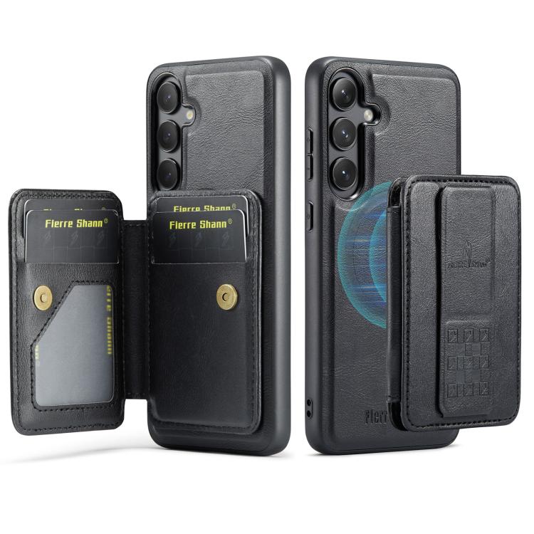 For Samsung Galaxy S25+ 5G Fierre Shann FS028 MagSafe RFID Card Holder Back Phone Case(Black) - Galaxy S25+ 5G Cases by FIERRE SHANN | Online Shopping UK | buy2fix