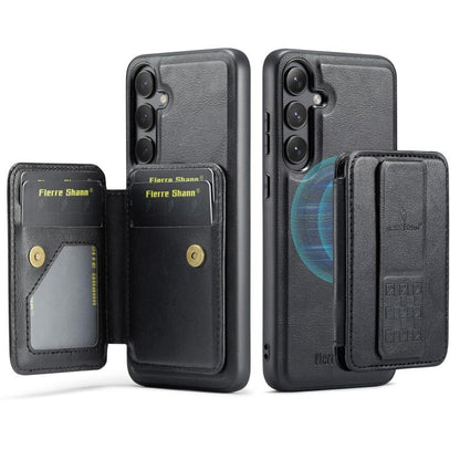 For Samsung Galaxy S25+ 5G Fierre Shann FS028 MagSafe RFID Card Holder Back Phone Case(Black) - Galaxy S25+ 5G Cases by FIERRE SHANN | Online Shopping UK | buy2fix