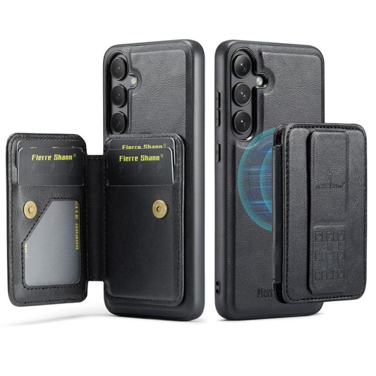 For Samsung Galaxy S25+ 5G Fierre Shann FS028 MagSafe RFID Card Holder Back Phone Case(Black) - Galaxy S25+ 5G Cases by FIERRE SHANN | Online Shopping UK | buy2fix