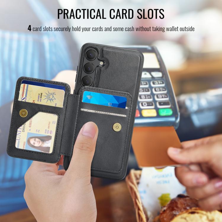 For Samsung Galaxy S25+ 5G Fierre Shann FS028 MagSafe RFID Card Holder Back Phone Case(Black) - Galaxy S25+ 5G Cases by FIERRE SHANN | Online Shopping UK | buy2fix