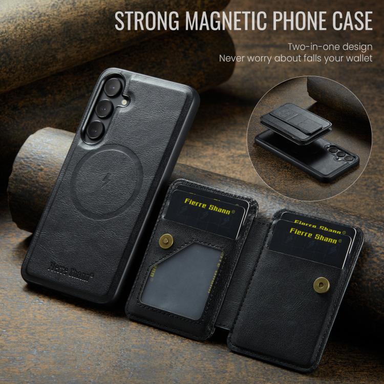 For Samsung Galaxy S25+ 5G Fierre Shann FS028 MagSafe RFID Card Holder Back Phone Case(Black) - Galaxy S25+ 5G Cases by FIERRE SHANN | Online Shopping UK | buy2fix