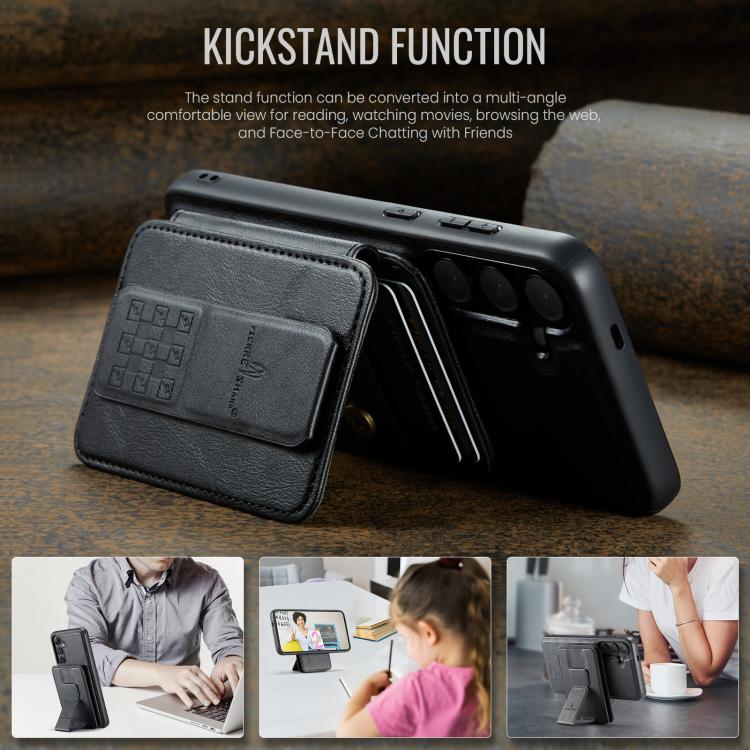 For Samsung Galaxy S25+ 5G Fierre Shann FS028 MagSafe RFID Card Holder Back Phone Case(Black) - Galaxy S25+ 5G Cases by FIERRE SHANN | Online Shopping UK | buy2fix