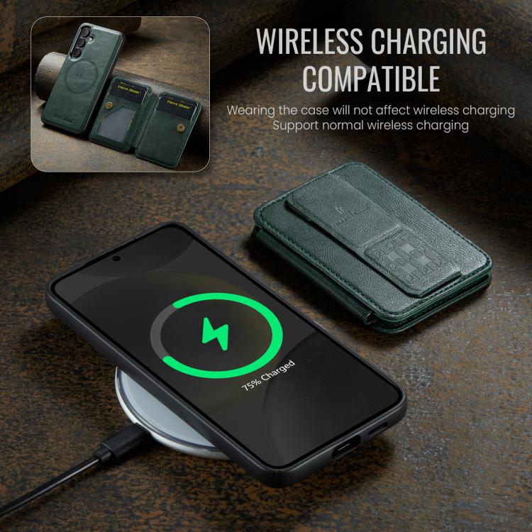 For Samsung Galaxy S25+ 5G Fierre Shann FS028 MagSafe RFID Card Holder Back Phone Case(Green) - Galaxy S25+ 5G Cases by FIERRE SHANN | Online Shopping UK | buy2fix