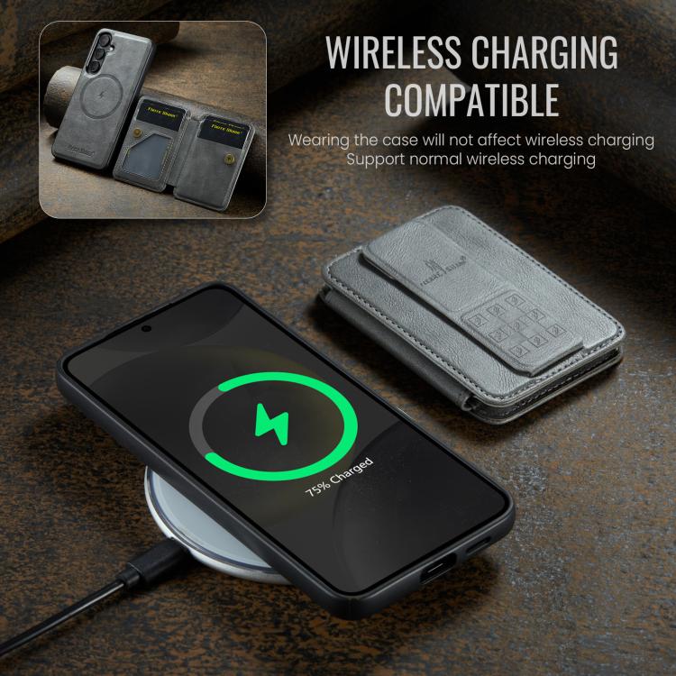 For Samsung Galaxy S25+ 5G Fierre Shann FS028 MagSafe RFID Card Holder Back Phone Case(Grey) - Galaxy S25+ 5G Cases by FIERRE SHANN | Online Shopping UK | buy2fix