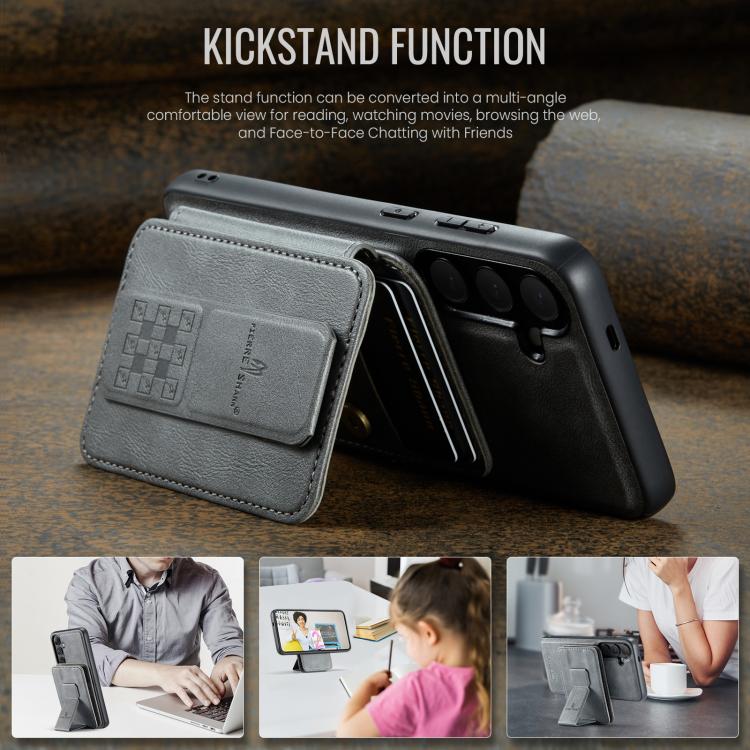 For Samsung Galaxy S25+ 5G Fierre Shann FS028 MagSafe RFID Card Holder Back Phone Case(Grey) - Galaxy S25+ 5G Cases by FIERRE SHANN | Online Shopping UK | buy2fix