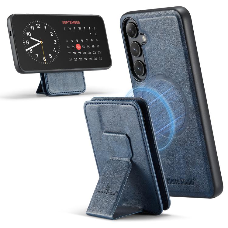 For Samsung Galaxy S25+ 5G Fierre Shann FS028 MagSafe RFID Card Holder Back Phone Case(Blue) - Galaxy S25+ 5G Cases by FIERRE SHANN | Online Shopping UK | buy2fix