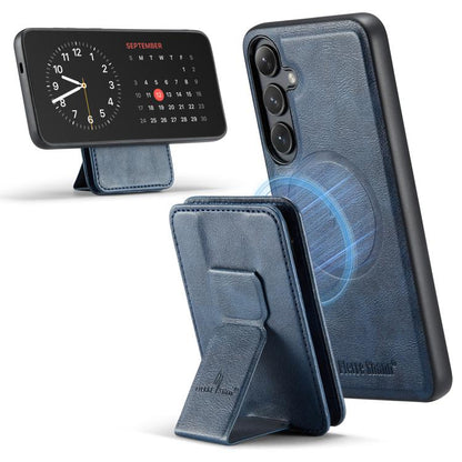 For Samsung Galaxy S25+ 5G Fierre Shann FS028 MagSafe RFID Card Holder Back Phone Case(Blue) - Galaxy S25+ 5G Cases by FIERRE SHANN | Online Shopping UK | buy2fix