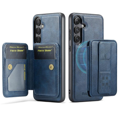For Samsung Galaxy S25+ 5G Fierre Shann FS028 MagSafe RFID Card Holder Back Phone Case(Blue) - Galaxy S25+ 5G Cases by FIERRE SHANN | Online Shopping UK | buy2fix
