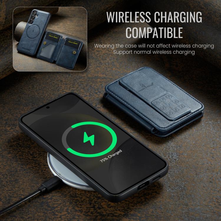 For Samsung Galaxy S25+ 5G Fierre Shann FS028 MagSafe RFID Card Holder Back Phone Case(Blue) - Galaxy S25+ 5G Cases by FIERRE SHANN | Online Shopping UK | buy2fix