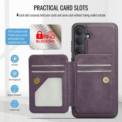For Samsung Galaxy S25+ 5G Fierre Shann FS028 MagSafe RFID Card Holder Back Phone Case(Purple) - Galaxy S25+ 5G Cases by FIERRE SHANN | Online Shopping UK | buy2fix