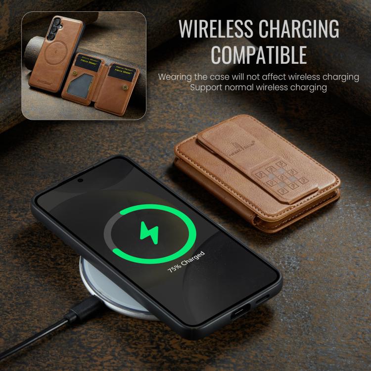 For Samsung Galaxy S25+ 5G Fierre Shann FS028 MagSafe RFID Card Holder Back Phone Case(Brown) - Galaxy S25+ 5G Cases by FIERRE SHANN | Online Shopping UK | buy2fix