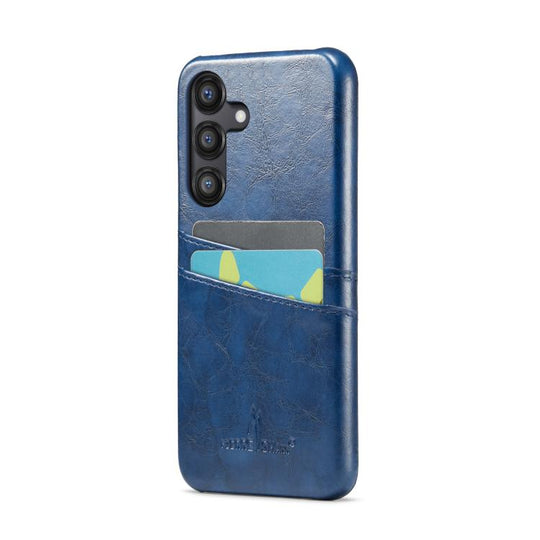 For Samsung Galaxy S25 5G Fierre Shann Retro Oil Wax Texture Card Slots PU Leather Phone Case(Blue)