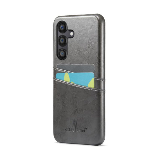 For Samsung Galaxy S25+ 5G Fierre Shann Retro Oil Wax Texture Card Slots PU Leather Phone Case(Black)