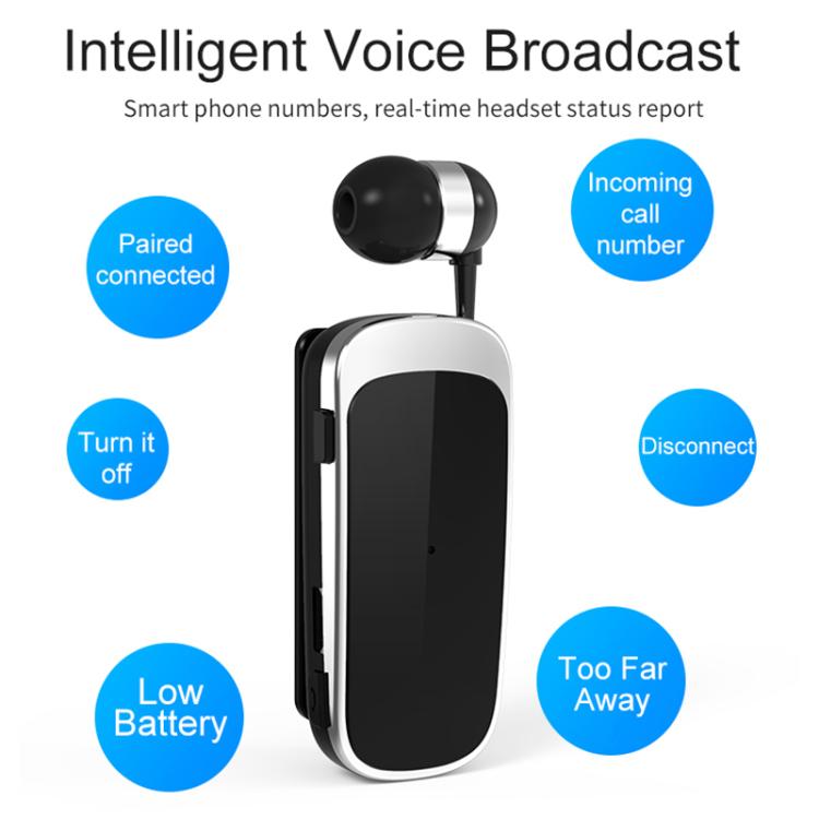K52 Business Lavalier Retractable Cable Bluetooth Earphone(Black) - Bluetooth Earphone by buy2fix | Online Shopping UK | buy2fix