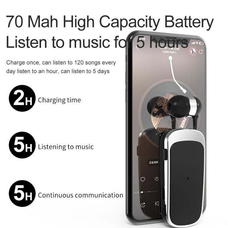 K52 Business Lavalier Retractable Cable Bluetooth Earphone(Black Silver) - Bluetooth Earphone by buy2fix | Online Shopping UK | buy2fix