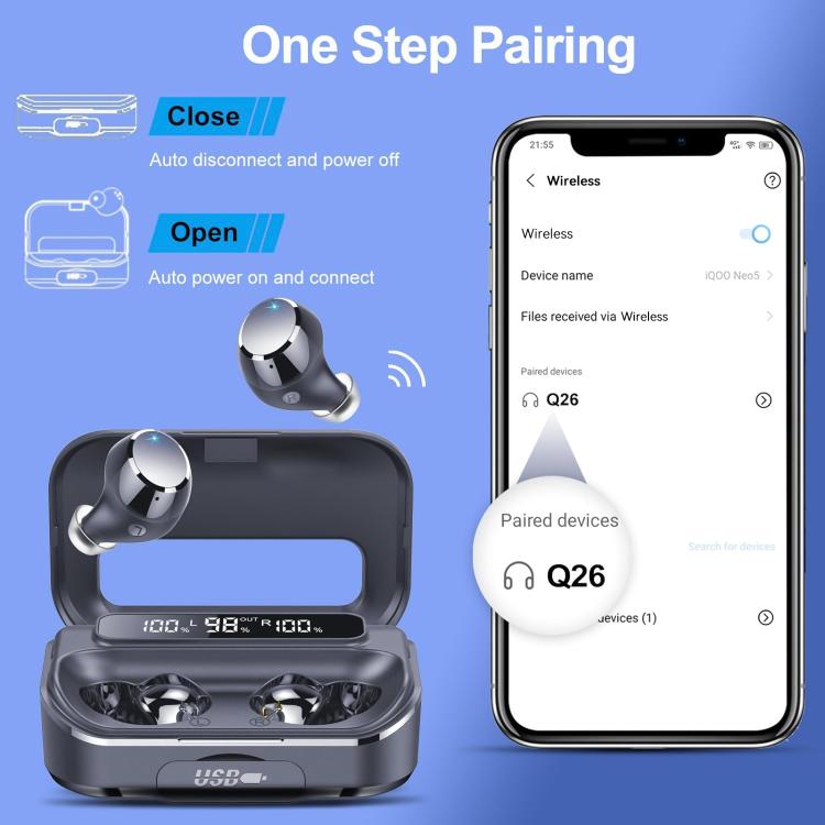 Q26 In-ear Noise Reduction Bluetooth Earphone Wireless Bluetooth Sport Earbuds(Black) - Bluetooth Earphone by buy2fix | Online Shopping UK | buy2fix