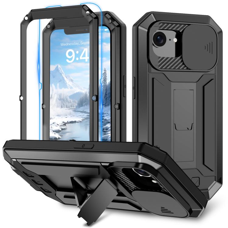 For iPhone 16e Sliding Camera IP68 Waterproof Holder Phone Case(Black) - iPhone 16e Cases by buy2fix | Online Shopping UK | buy2fix