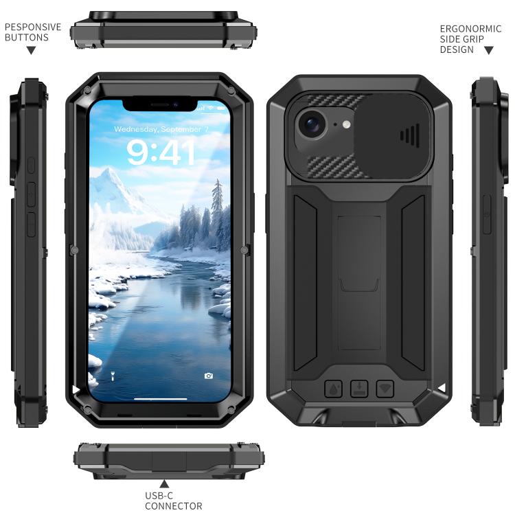 For iPhone 16e Sliding Camera IP68 Waterproof Holder Phone Case(Black) - iPhone 16e Cases by buy2fix | Online Shopping UK | buy2fix