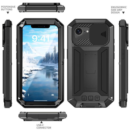 For iPhone 16e Sliding Camera IP68 Waterproof Holder Phone Case(Black) - iPhone 16e Cases by buy2fix | Online Shopping UK | buy2fix