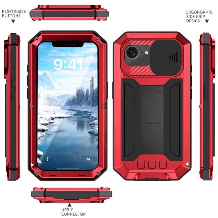 For iPhone 16e Sliding Camera IP68 Waterproof Holder Phone Case(Red) - iPhone 16e Cases by buy2fix | Online Shopping UK | buy2fix