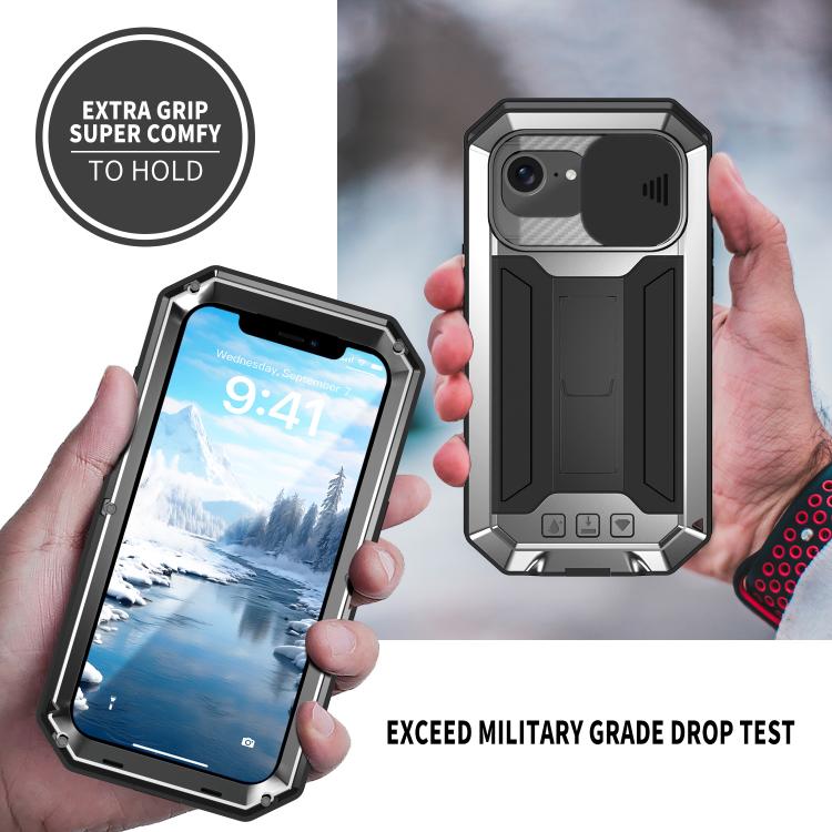 For iPhone 16e Sliding Camera IP68 Waterproof Holder Phone Case(Silver) - iPhone 16e Cases by buy2fix | Online Shopping UK | buy2fix