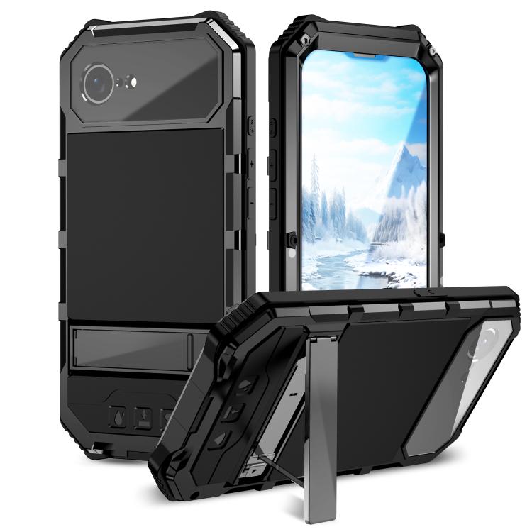 For iPhone 16e IP68 Waterproof Dustproof Shockproof Holder Phone Case(Black) - iPhone 16e Cases by buy2fix | Online Shopping UK | buy2fix