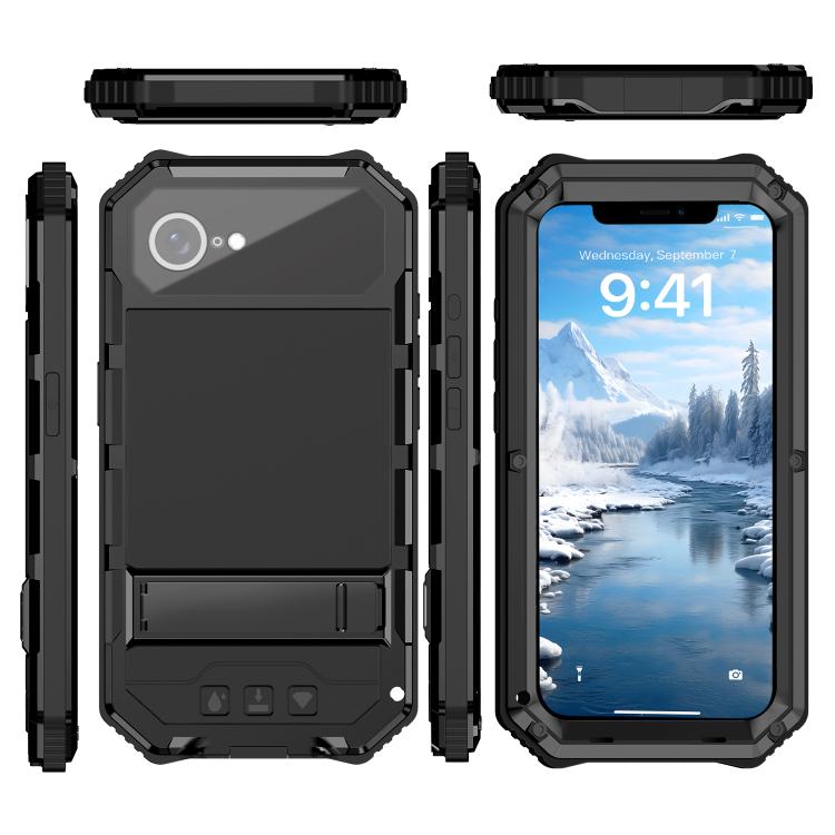 For iPhone 16e IP68 Waterproof Dustproof Shockproof Holder Phone Case(Black) - iPhone 16e Cases by buy2fix | Online Shopping UK | buy2fix