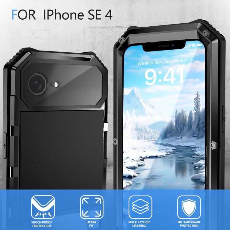 For iPhone 16e IP68 Waterproof Dustproof Shockproof Holder Phone Case(Black) - iPhone 16e Cases by buy2fix | Online Shopping UK | buy2fix