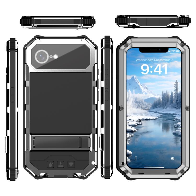 For iPhone 16e IP68 Waterproof Dustproof Shockproof Holder Phone Case(Silver) - iPhone 16e Cases by buy2fix | Online Shopping UK | buy2fix