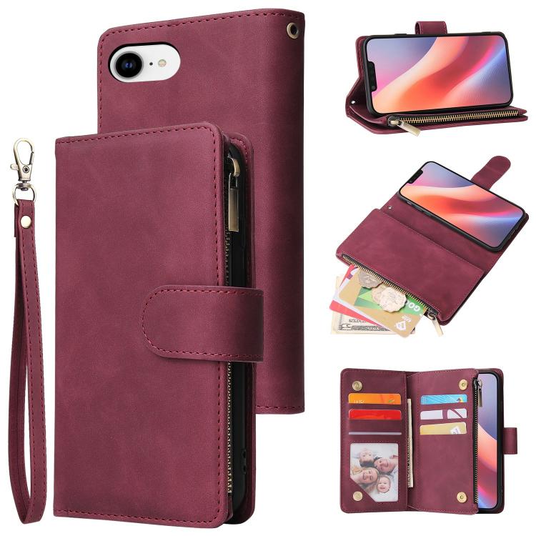 For iPhone 16e Multifunctional Multi-Card Wallet Phone Leather Case(Wine Red) - iPhone 16e Cases by buy2fix | Online Shopping UK | buy2fix